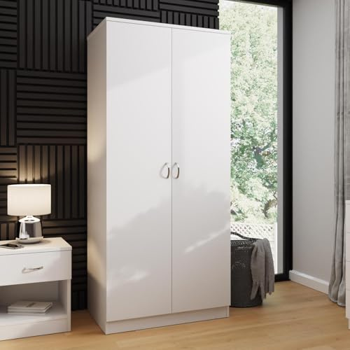 FWStyle Promo 3 Piece Bedroom Furniture Set – White Finish Wardrobe, 4 Drawer Chest & 1 Drawer Bedside Table – Modern Bedroom Storage Set with Hanging Rail, Scratch-Resistant Surface