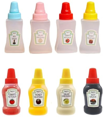 8PC Mini Ketchup Bottles Squeeze Bottle Squeezy Bottles with Nozzles Squeeze Sauce Bottle Refillable Mini Sauce Bottle with Screw Cap School Lunch Box Picnic Travel​ for BBQ Salad Dressing Oil Liquids