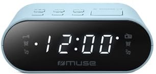 Muse M-10 LA Radio Horloge Bleu Clair. Radio FM/PLL avec 20 présélections pour Stations FM. Réveil Radio. Horloge 24 Heures avec LED Blanche de Grande Taille et intensité réglable.