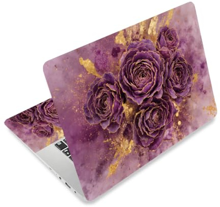 CRAFTYMELODY Laptop Skin Sticker Decal PVC Vinyl Quote Sticker Notebook PC Protector Waterproof Scratch Resistant Laptop Skin for 12.1 13 13.3 13.6 14 15 15.3 16 Inch Purple Rose