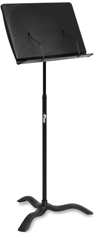 Tiger Orchestral Music Stand - Friction Lock Height 64-116cm | Polymer Desk 50cm, 6cm Lip, Quiet Non-Resonant Surface, Free Tilt Mechanism, Low Footprint Base, non-Slip Feet