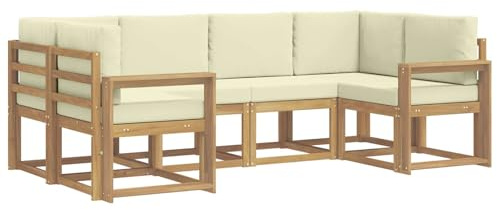 vidaXL Outdoor-Sofagarnitur mit Kissen 6 pcs Weiß und Creme, Akazienholz, modernes Gartensofa, Outdoor-Sitzgruppe, Gartenmöbel für die Veranda, wetterfest