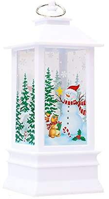 uoXHFdh Vintage Weihnachtskerze mit LED-Teelicht Weihnachtsmann Laterne Hängelampe feuerlose Kerzen Lampe(White Snowman,7.7 * 7.7 * 19.5cm)