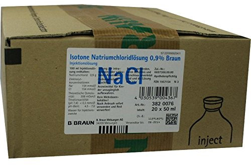 B. Braun Isotone Kochsalzlösung 0,9% Glasflaschen, 20 x 50 ml