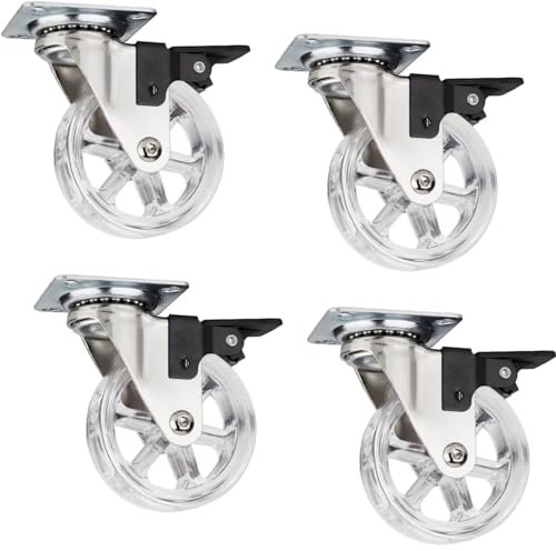 4er Set dekorative Design Möbelrollen RAPID Rollen-Ø 75 mm transparent mit Bremse, Tragkraft 35 Kg, Höhe 97 mm, Lenkrollen von SOTECH