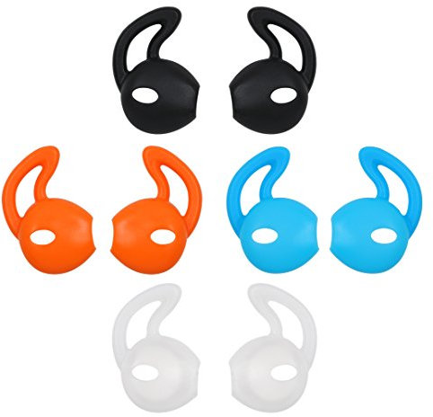 ALXCD Ear Gel for iPhone Earpods, Ear Buds Tips, 4 Pair Anti-slip Soft Silicone Replacement Earbud Tips for Earphone of iPhone7 SE 6s iPhone 6s Plus 5s [Sport](Black/White/Blue/Orange)