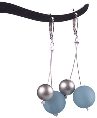 Langer Ohrring Nina, 14mm Polarisperle, 10mm Acrylperle silber | Handgefertigt, Adi-Modeschmuck Berlin