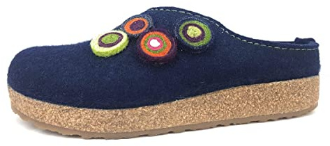 HAFLINGER Grizzly Kanon Damenschuhe Hausschuhe Pantolette Blau Freizeit, Schuhgröße:42 EU