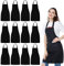 NOBONDO Lot de 12 tabliers unisexes avec 2 grandes poches lavables en machine pour la cuisine, les travaux manuels, le barbecue, le dessin, noir