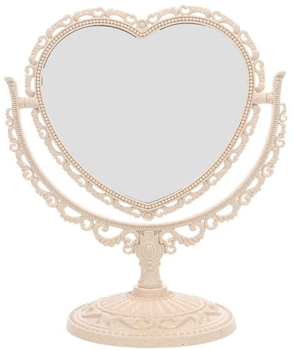 Vanity Mirror 2x Magnification Heart Shape Two Sided Swivel Tabletop Makeup Mirror Beige