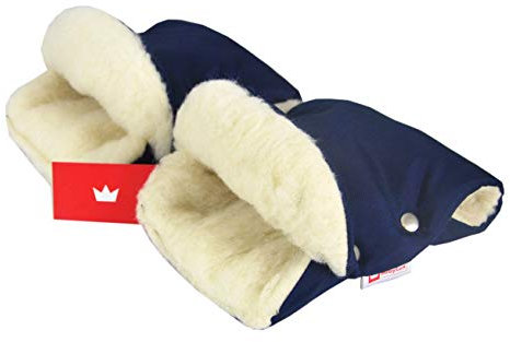 BABYLUX MUFF Handmuff PLÜSCH/WOLLE Handwärmer für Kinderwagen Buggy Handschuh 2 Stück (13. Marine Blau + Lammwolle)