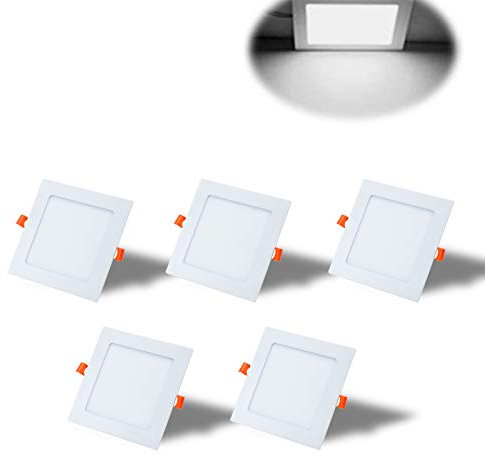 Yafido Panel Led Plafon Techo 12W Superficie Downlight Cuadrado Ultradelgado Blanco Frio 6500K 960Lm con Transformador Luz Empotrable Equivale a 70W 220V No-regulable Pack de 5