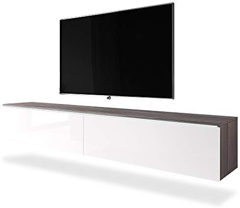 Selsey Kane - Mueble TV Flotante/Mesa TV/Mueble para Salón/Mueble TV Suspendido (180 cm, con LED, Nogal/Blanco Brillante)