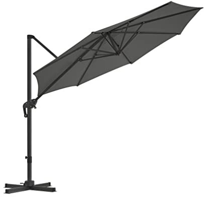 SONGMICS Parasol décentré de jardin, Ombrelle de terrasse, rotatif à 360°, 3 m, protection salaire UPF 50 plus, inclinaison réglable, avec manivelle d’ouverture, socle, Gris GPU35GY