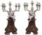 Casa Padrino Jugendstil Kerzenhalter Set Weiß/Braun 35 x 26,6 x H. 68,7 cm - Porzellan Kerzenständer mit Dekofigur und Holzsockel