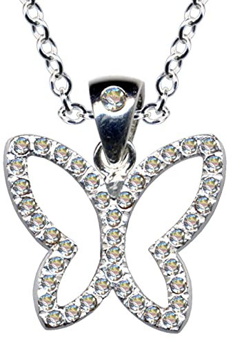 HALSKETTE mit Schmetterling Anhänger/Echt Silber 925 mit Zirkonia/Art Deco Collier/Steinfarbe: klar weiss/neu modern exklusiv extravagant/Online Shop Schmuck kaufen / 54054