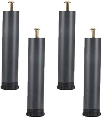 Lot de 4 Pieds de Meuble Reglable Cylindrique Acier Pied Sommier Pattes de Meuble Pieds de Support De Lit Accessoires pour Cadre De Lit avec Vis,Gris(25cm)