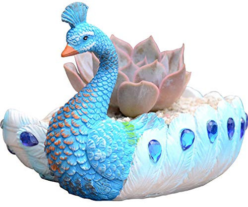 Kelendle Kreativer Mini-Pfauen-Blumentopf aus Kunstharz, Sukkulenten, Übertopf, Pflanzgefäß, Vase, Blumenvase, Ornament für Zuhause und Büro, Dekoration (blau liegend)