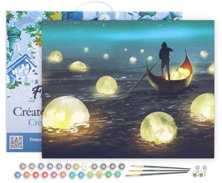 Figured'Art Peinture par Numéro Adulte avec Cadre Lumières sur le Lac - Activité Manuelle Kit de Loisir Créatif DIY Numéro d'art Complet - 40x50cm Toile tendue sur châssis