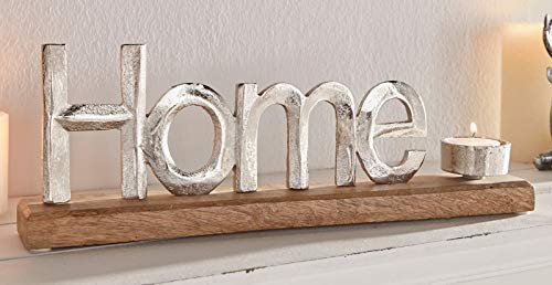 Dekoleidenschaft Schriftzug Home aus Metall in Antik Optik und Holz mit Teelichthalter, Tischdeko zum hinstellen, Teelichtständer, Deko-Objekt, Dekoschriftzug