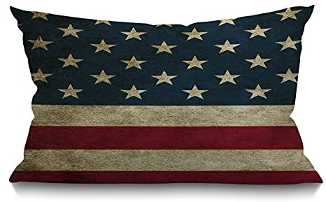 Smooffly Kissen mit amerikanischer Flagge, dekorativer Überwurf, Kissenbezug, Vintage-Stil, USA-Flagge, Jute, Baumwollleinen, Kissen für Couch, Sofa, Schlafzimmer, 30.5x50.8 cm, rechteckiges Kissen