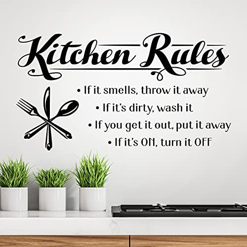 Kitchen Rules Wall Sticker Quote Wall Art Inspirational Removable Vinyl Lettering Restaurant Decor Saying for Kitchen Dining Room