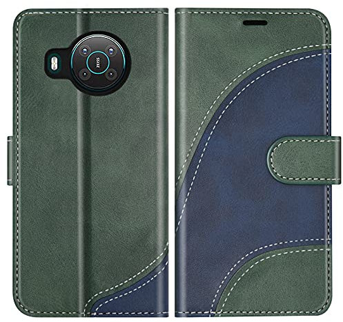 BoxTii Cover per Nokia X20 / Nokia X10, Custodia in PU Pelle Portafoglio per Nokia X20 / Nokia X10, Magnetica Cover a Libro con Slot per Schede, Verde