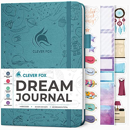 Clever Fox Dream Journal,Geführtes Traum-Tagebuch für Damen, Herren & Kinder,Hardcover Notizbuch zum Verfolgen & Analysieren Ihrer Träume & Schlafen,Logbuch für Traumjournaling, A5, Aquamarin