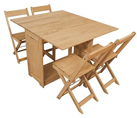 Panana Kitchen Dining Table with 4 Chairs Set Folding Butterfly Oak Fold Away Space-saving