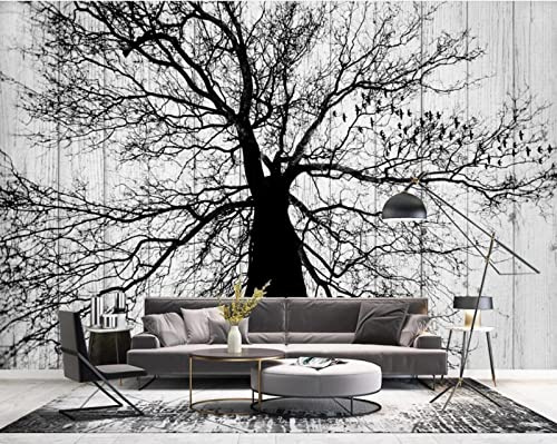 Fototapete Schwarze Große Baumsilhouette Planke Foto Tapete 3D Effekt Vliestapete Wanddeko Wandbilder Tapeten