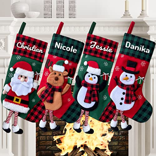 HAPYPando 2022 Personalized Christmas Stockings Nikolausstiefel mit Name 3D Buffalo Weihnachtsstrumpf zum Befüllen und Aufhängen Kamin Ideale Weihnachtsdekoration