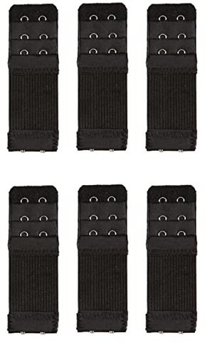 Yesmin Pack of 6 Bra Strap Extenders Extensions Elastic Extender Set 2 Hooks 1.3cm Spacing (Black)