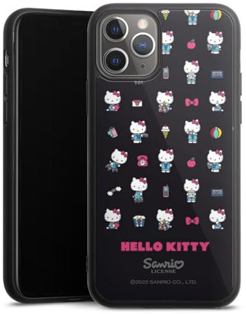 Gallery Case kompatibel mit Apple iPhone 11 Pro Handyhülle 9H Gehärtetes Glas Rückseite Hülle Hello Kitty Fanartikel Kindheit