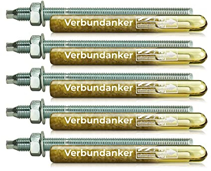 Isolbau Verbundanker Set - Verbundankerpatrone styrolfrei V08 + Ankerstange verzinkt M8 x 110 - ETA/ETAG Zulassung - 5 Stück