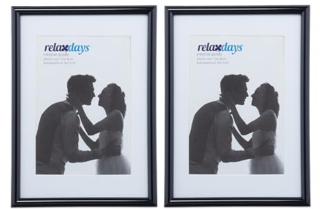 Relaxdays Bilderrahmen 2er Set, 13x18 cm, Passepartout 9x13 cm, Fotorahmen zum Stellen oder Hinhängen, versch. Farben