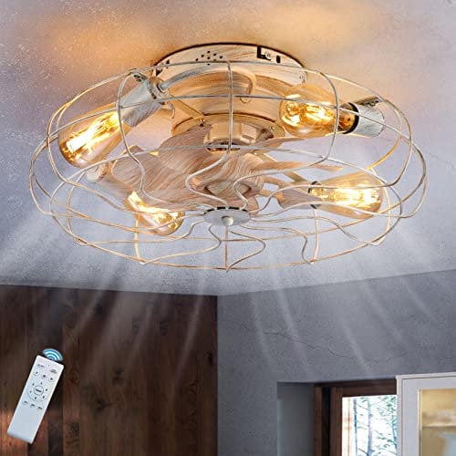 TRUYOK Deckenventilator mit Beleuchtung Retro E27 Fan Deckenleuchte Leise mit und Fernbedienung Weiße Vintage Käfig Ventilator Deckenlampe für Loft Wohnzimmer Schlafzimmer Esszimmer Lüfter Lampe