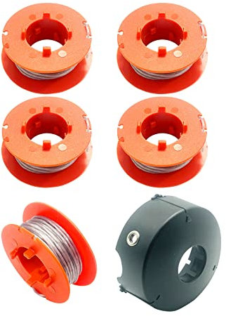 F016800175 Bobine de Rechange pour Coupe-Bordures Bosch Art 23 26 30 Combitrim Easytrim, Pro-Tap, Ligne de rinçage Automatique, 8 mètres, avec Couvercle pour F016L71088 (5 bobines et 1 Couvercle)