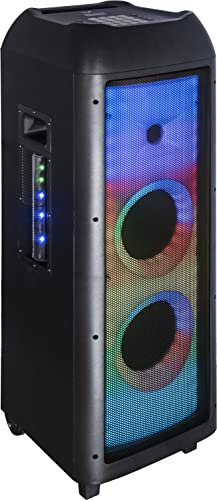 Majestic FLAME T360 – Trolley Bluetooth con giochi di luce a 360°, DJ pad 64 effetti sonori, 4 effetti luci LED, ingressi USB/AUX/MIC/GUITAR, Telecomando, TWS, Impugnatura e ruote per il trasporto