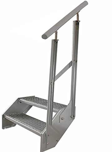 Kaminbau Mierzwa Premium Stahl Treppe Geländer Rechts Verzinkt 2 Stufen (Breite 800 mm) (Höhe 38 cm) Wetterfest Gitterroststufe Gartentreppe