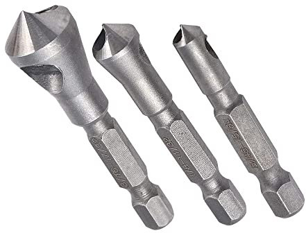 Countersink Deburring Drill Bit Set, 3 Pcs 90 Degree Countersink Drill Bit Set with 1/4 Inch Hex Shank, Countersink Chamfer Tool for DIY Wood Plastic