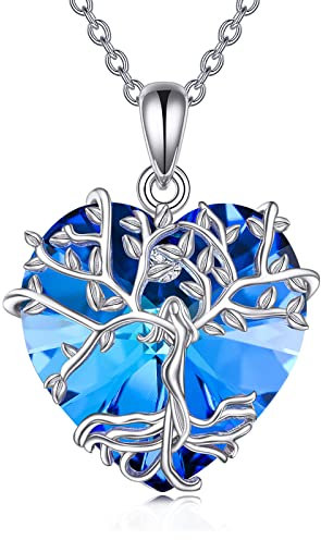 AOBOCO Collier arbre de vie en argent sterling 925 avec pendentif en cristal - Cadeau pour femme, Argent sterling