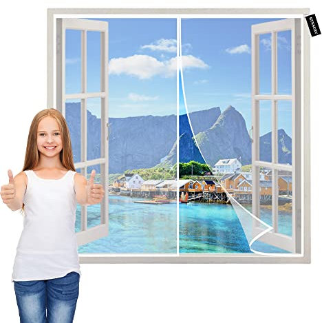 Zanzariera Finestra Estensibile 60x80cm Totalmente Magnetica Tende Facile Montaggio,Automaticamente Chiude Tenda Anti Zanzare Insetti Rete per Balconi Portefinestre Bianco