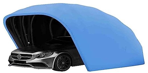 Allwetterfester Carport, Mobile Faltgarage, Auto-Markise, halbautomatischer Anti-Exposition-Carport, abschließbarer, langlebiger Unterstand, 18 Fuß (Blue)