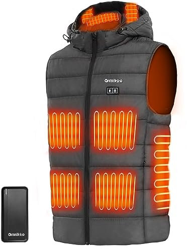 ORRNIKKO Heated Vest for Men - 7.4V 16000mAh Battery Pack and Detachable Heated Hood, Mens Heated Vest