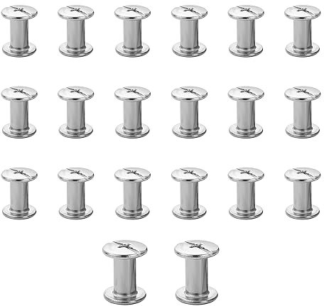 JJWNMLL Lot de 20 vis Chicago M5x10mm Chicago Vis de reliure Chicago Rivet à clous en métal Vis Chicago à tête cruciforme pour ceinture en cuir Bricolage Livre de scrapbooking - Argenté