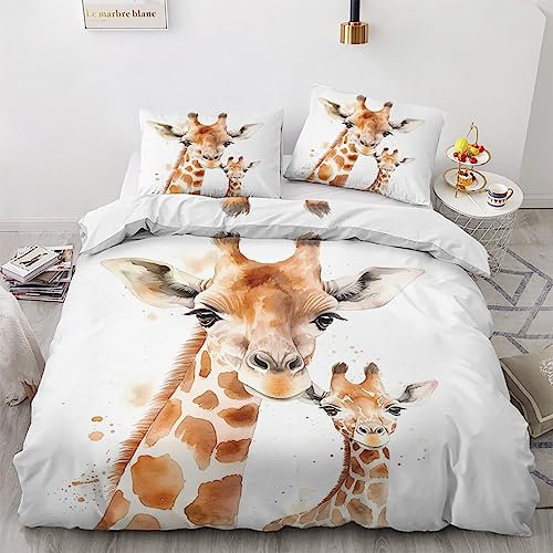 Generisch Bettwäsche 135x200 Giraffe - Tier Bettbezug, Bettwäsche-Sets 2 teilig, Weich & Bügelfrei Mikrofaser Wendebettwäsche und 1 Kissenbezug 80x80 mit Reißverschlus Z1-&-80
