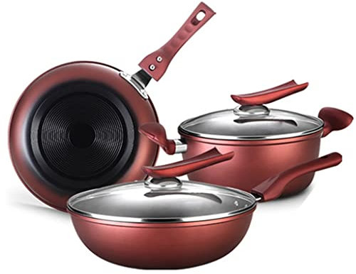BONOOL Kochgeschirr-Set, Eisen-Bratpfanne, antihaftbeschichteter Wok mit Deckel, Topf-Pfannen-Set, feuerfest, mit Glasabdeckung, Holzschaufel, Küche, Kochen