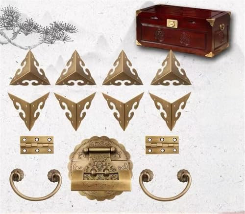 JUTSTJUKO 1 Set Antike Messing Hasp Riegel Retro Gravur Scharniere für Holzkoffer Schmuck Truhe Aufbewahrung Eckenschutz Dekorativ zum Prägen von Holzkisten, Dekorhüllen, Schränken (für 58,4–81,3 cm,