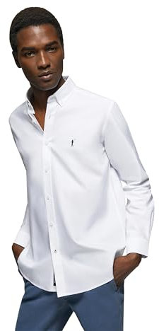 Polo Club Camisa Oxford Blanca de Hombre con Logo Bordado 100% algodón