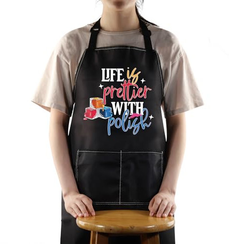 MYSOMY Nail Tech Apron With Pockets Nail Artist Apron Nail Manicurist Apron Life Is Prettier With Polish Nail Salon Aprons For Women (life is prettier)